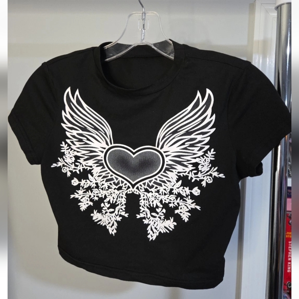 Romwe Black Graphic Crop Top